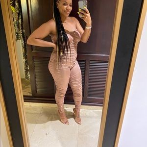 Shiny ruched tank jumpsuit